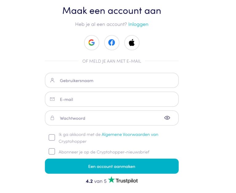 account aanmaken bij Cryptohopper